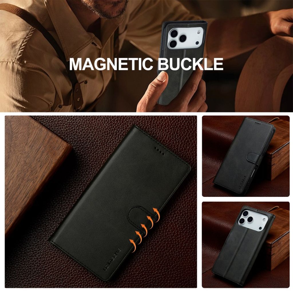 LC.IMEEKE iPhone 17 Pro Max Wallet Cover with Stand - Black