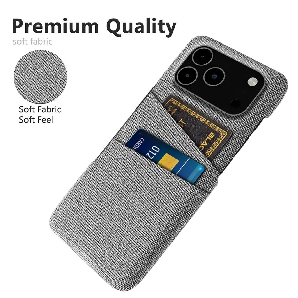 iPhone 17 Pro Max Skal i Textil med 2 Kortfack - Ljusgrå