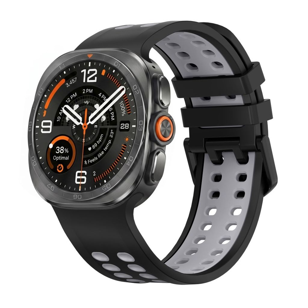 Samsung Galaxy Watch Ultra/Ultra2 Tofarget silikon klokkerem med dobbel spenne - Svart/Grå
