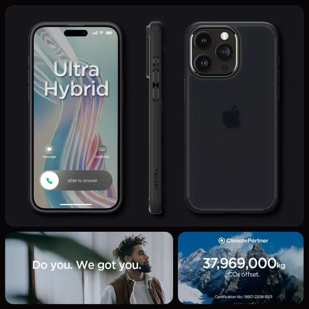 Spigen Ultra Hybrid Deksel til iPhone 15 Pro Max - Gjennomsiktig svart