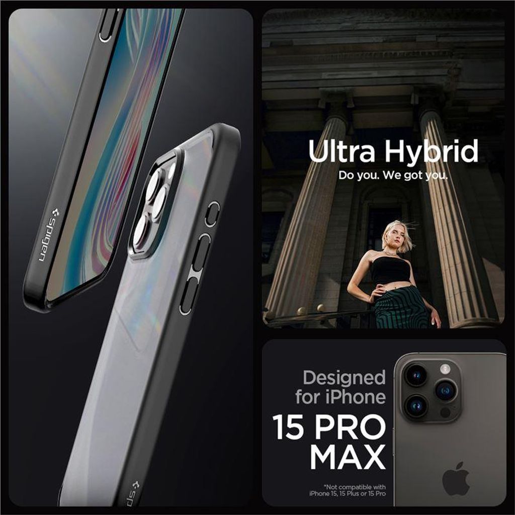 Spigen Ultra Hybrid Deksel til iPhone 15 Pro Max - Gjennomsiktig svart