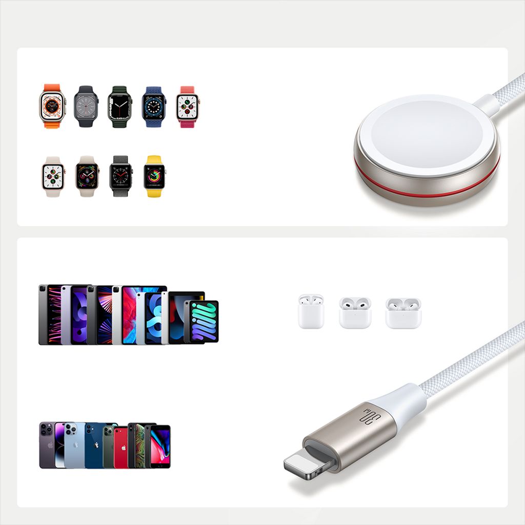 Joyroom S-IW012 Lightning-kabel og induktiv lader til Apple Watch – hvit