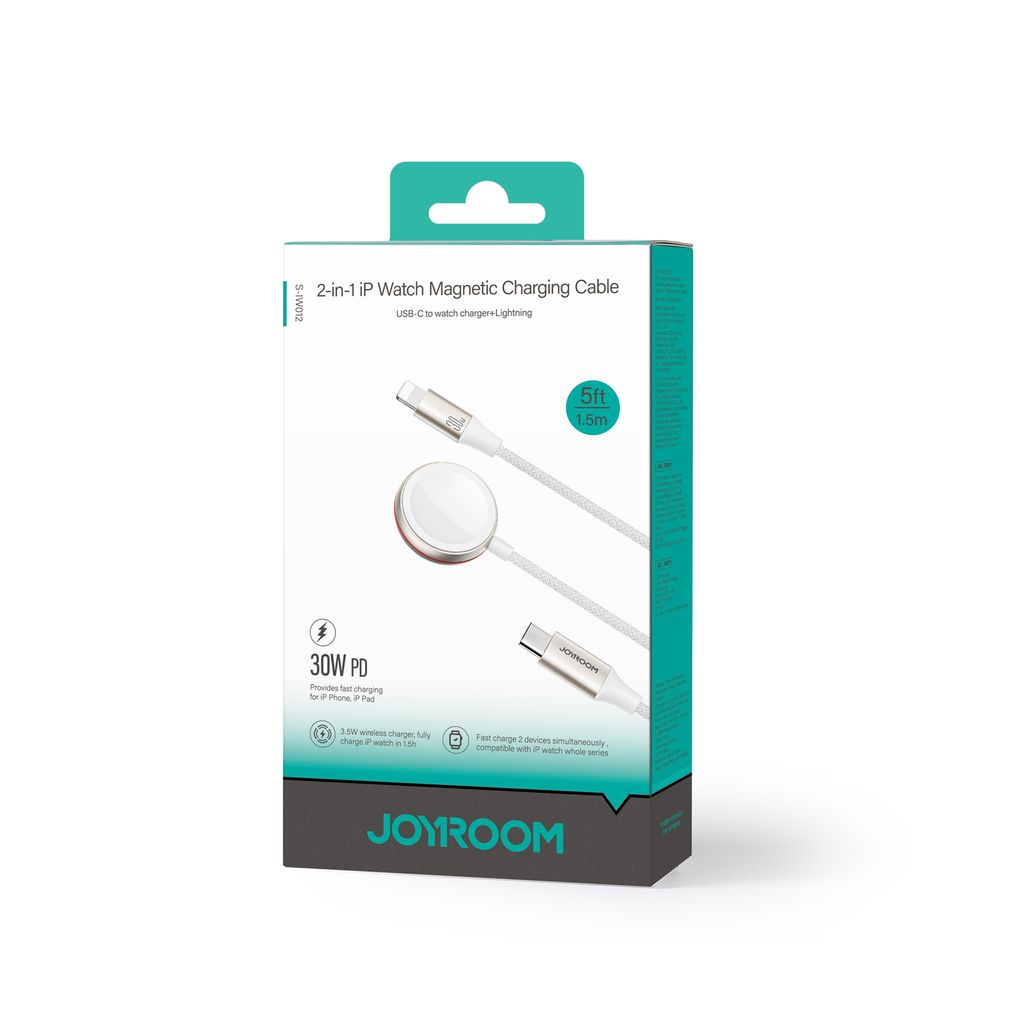 Joyroom S-IW012 Lightning-kabel og induktiv lader til Apple Watch – hvit