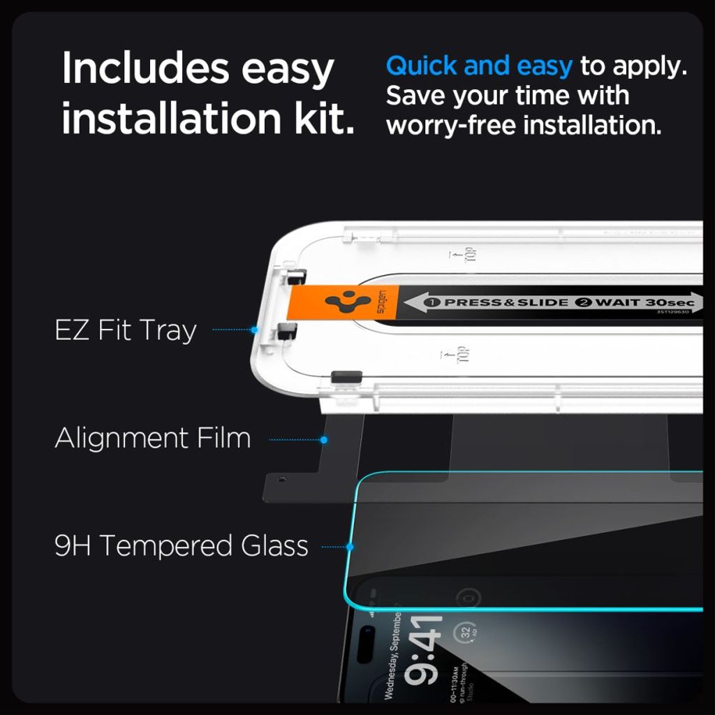 Spigen Glas.tR EZ Fit Privacy Screen Protector for iPhone 15/16 - Transparent