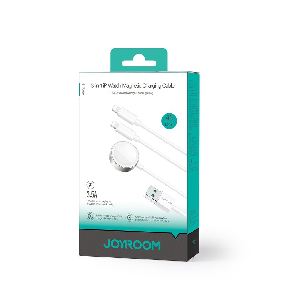 Joyroom S-IW007 3-in-1 magneettinen USB-A–Lightning-latauskaapeli 1,2 m valkoinen