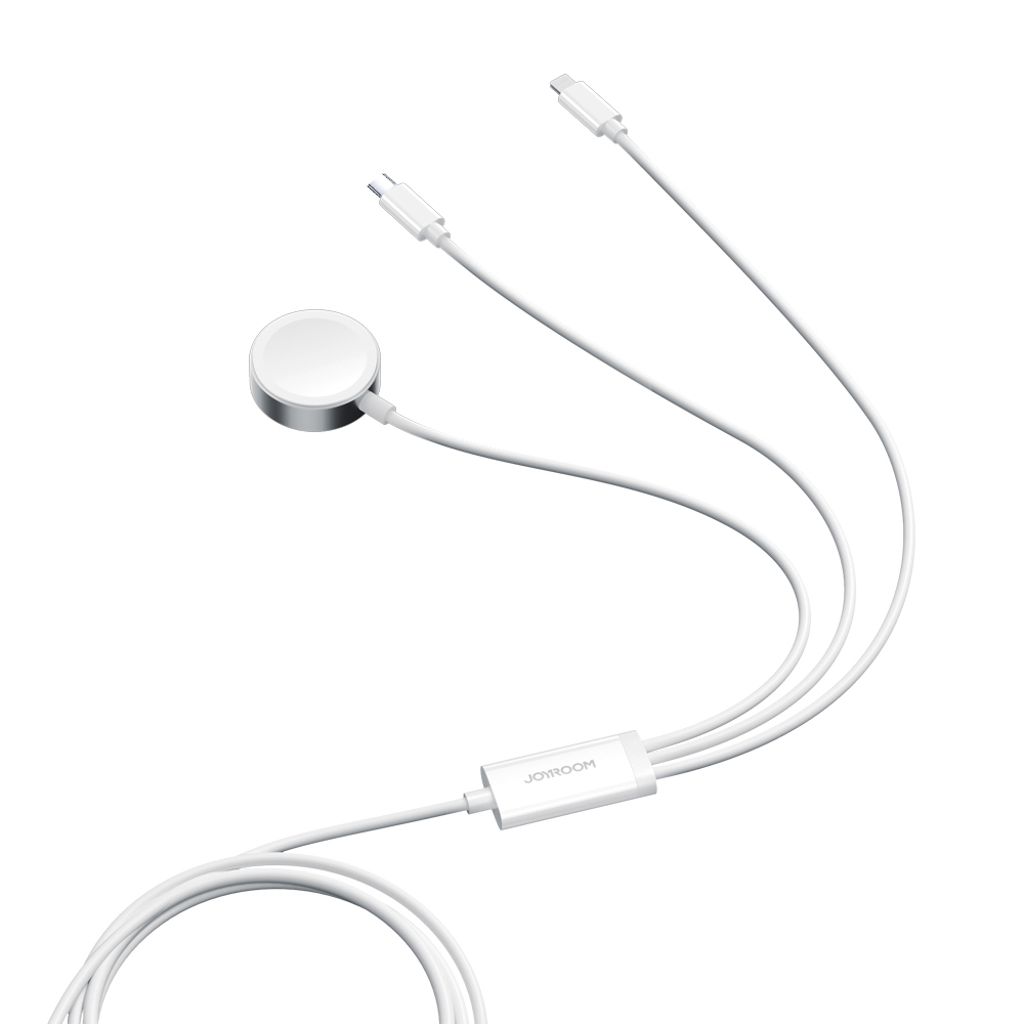 Joyroom S-IW008 3-i-1 magnetisk ladekabel USB-A til Lightning/USB-C 1,2m hvit