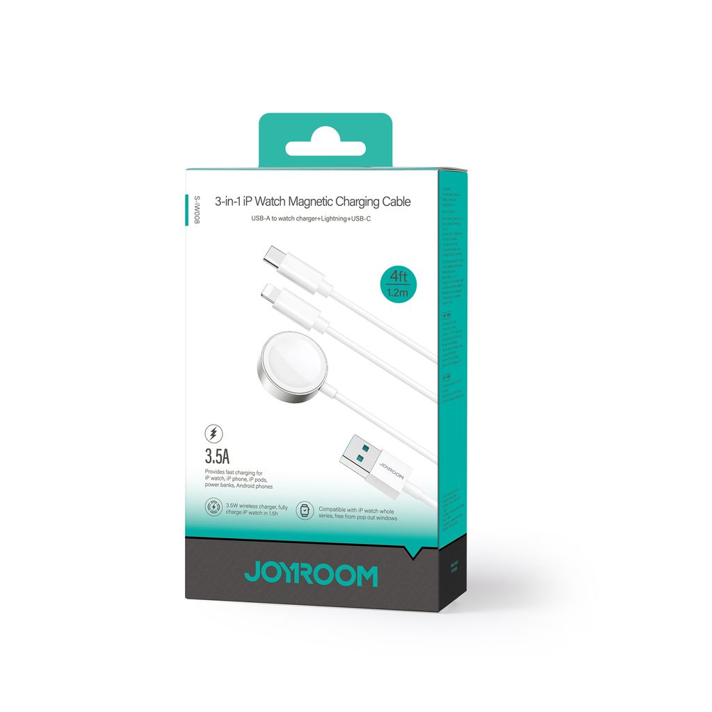 Joyroom S-IW008 3-i-1 magnetisk ladekabel USB-A til Lightning/USB-C 1,2m hvit
