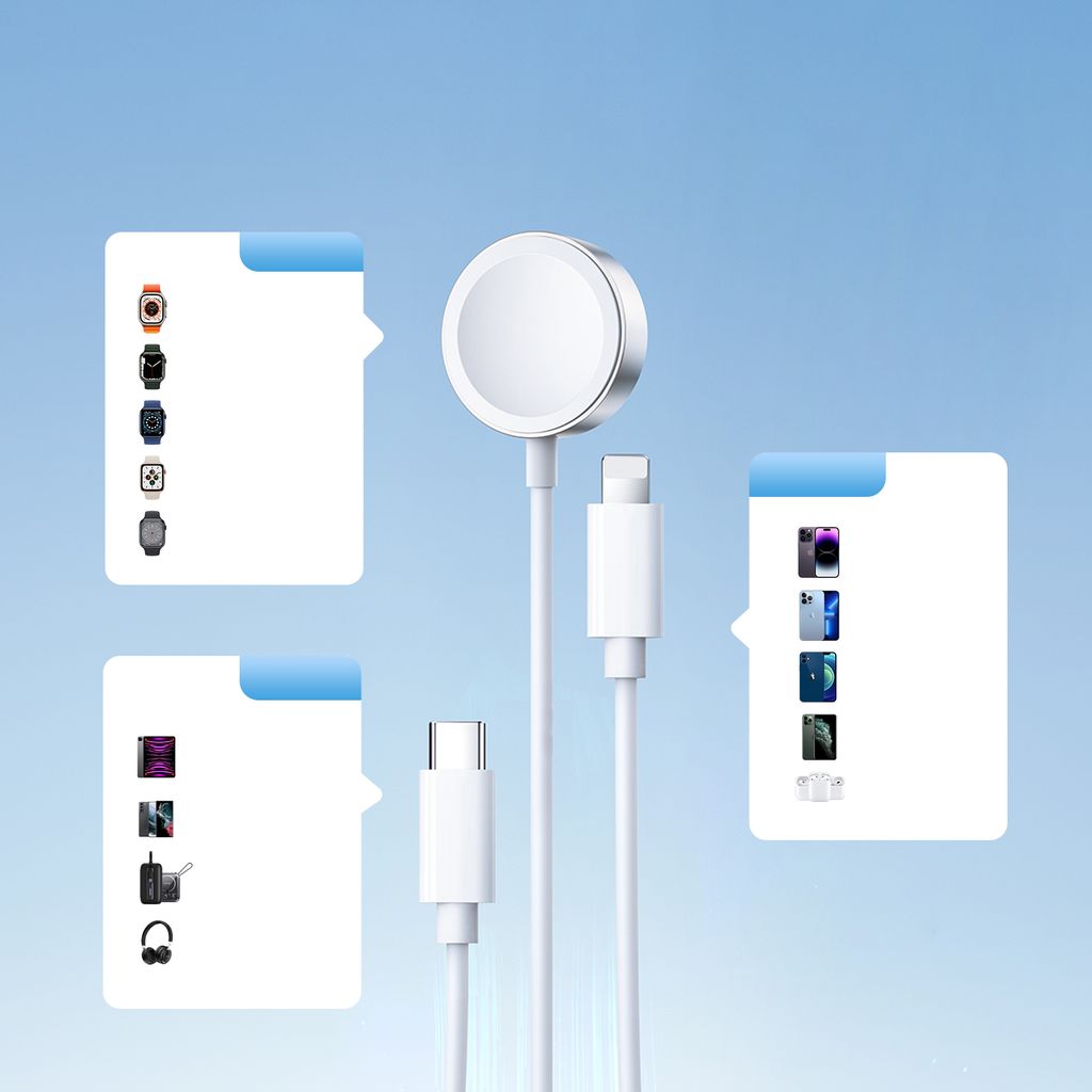 Joyroom S-IW008 3-i-1 magnetisk ladekabel USB-A til Lightning/USB-C 1,2m hvit