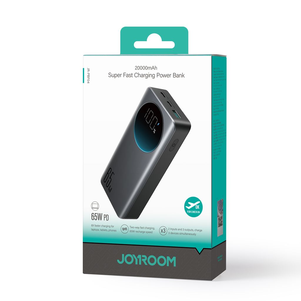 Joyroom powerbank 65W 20000mAh svart (JR-PBF04)
