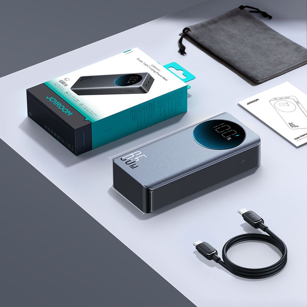 Joyroom 30000mAh 65W power bank med digital skjerm (JR-PBF05) - svart