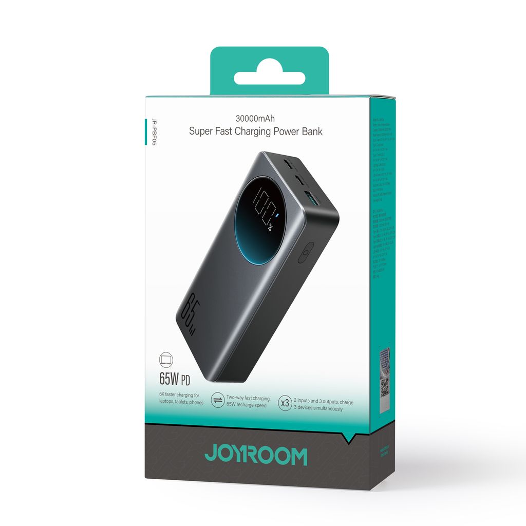 Joyroom 30000mAh 65W power bank med digital skjerm (JR-PBF05) - svart