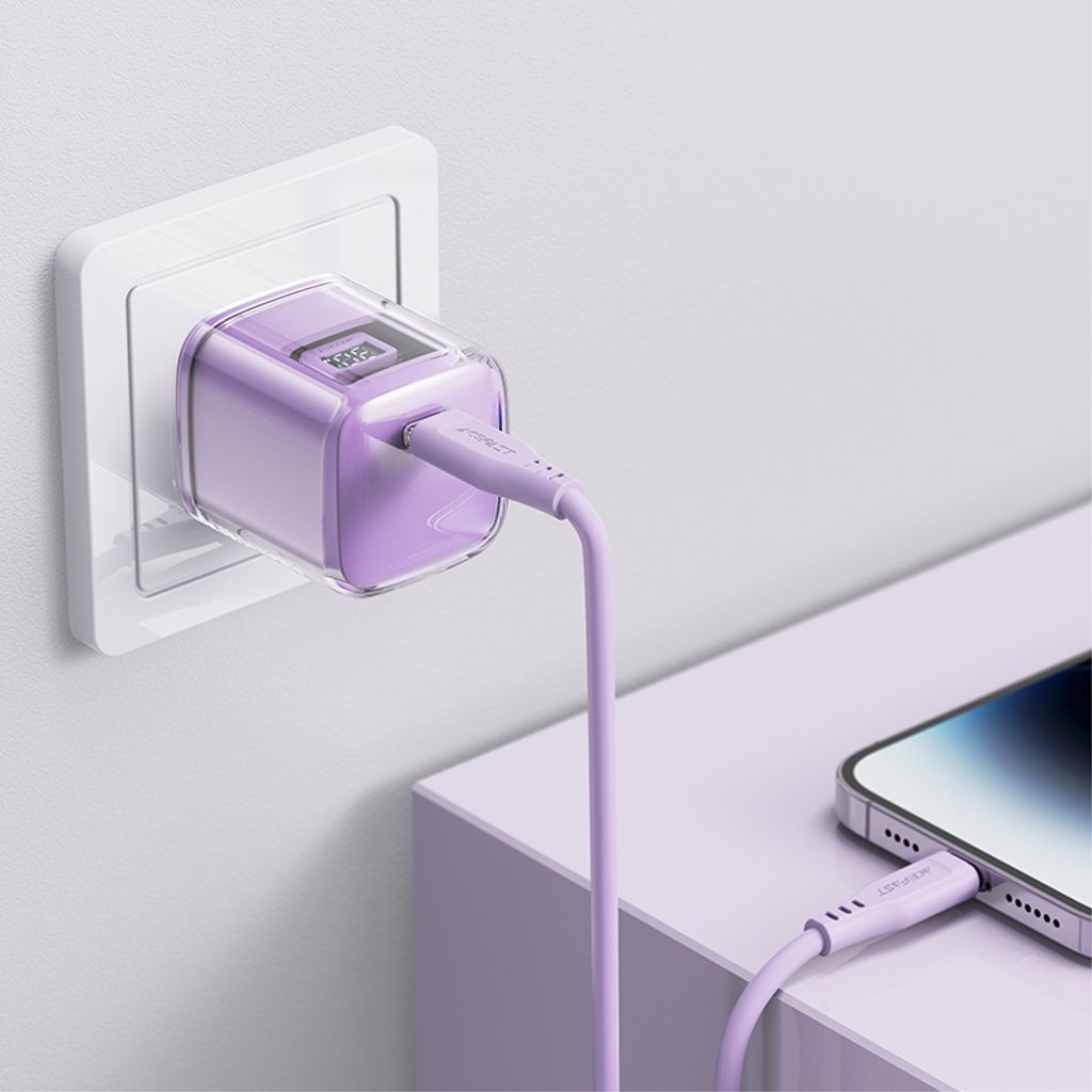 Acefast A53 PD 30W GaN USB-C laddare med display - lila