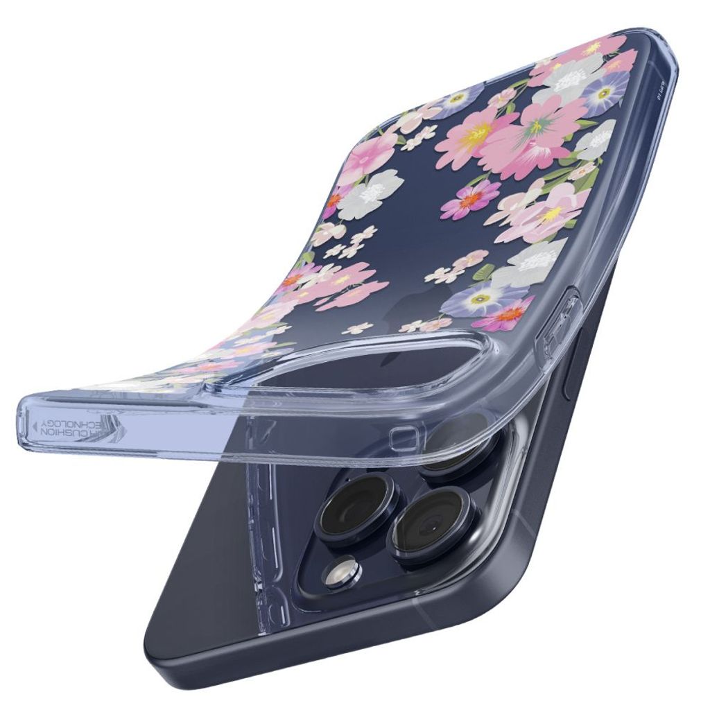 Spigen Liquid Crystal Case for iPhone 15 Pro - Pink And Blue Flowers