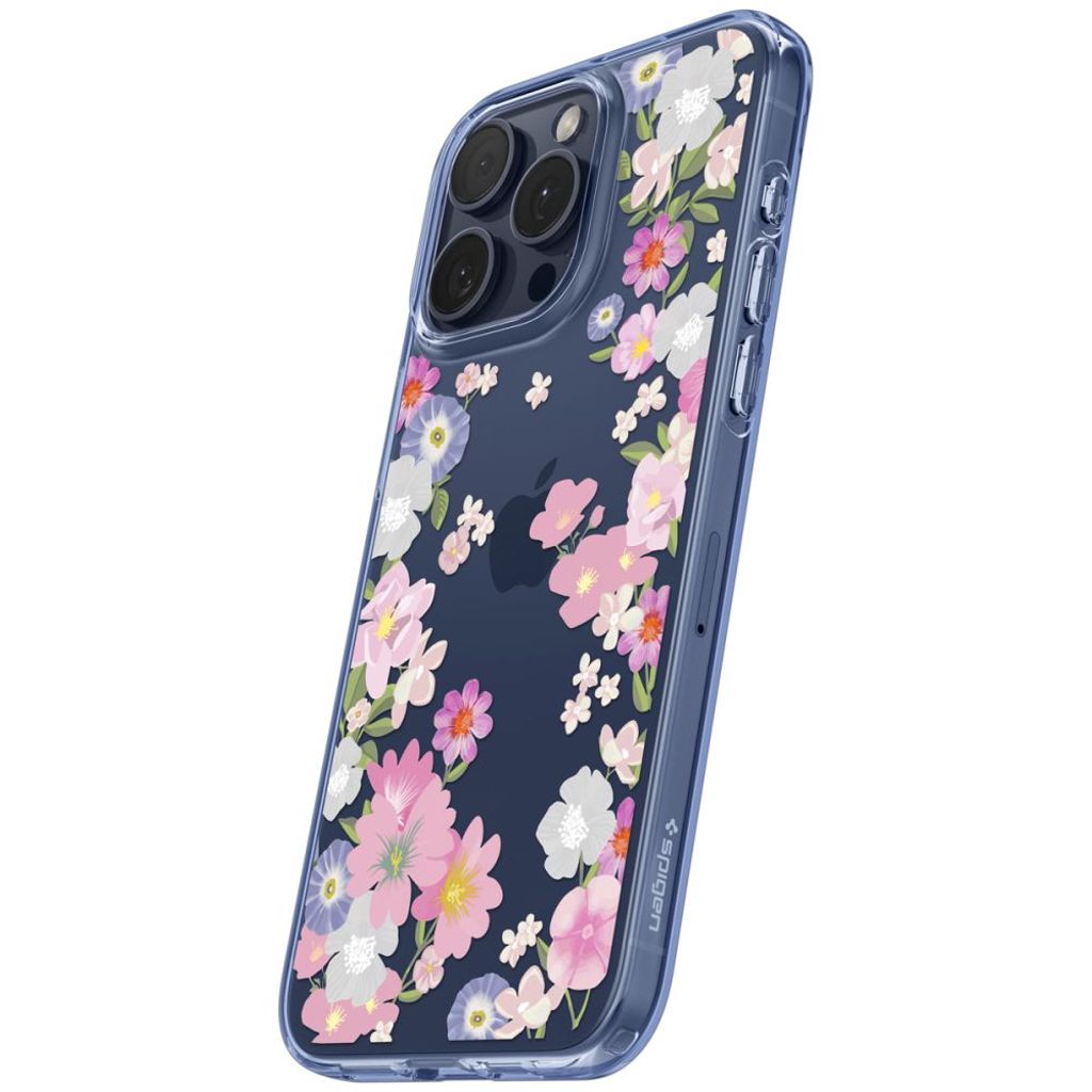 Spigen Liquid Crystal Case for iPhone 15 Pro - Pink And Blue Flowers