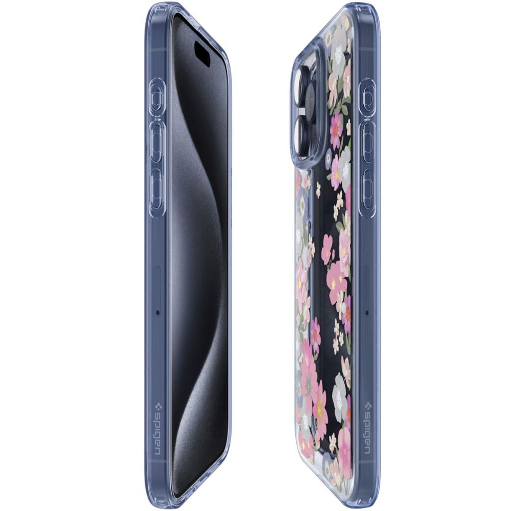 Spigen Liquid Crystal Case for iPhone 15 Pro - Pink And Blue Flowers