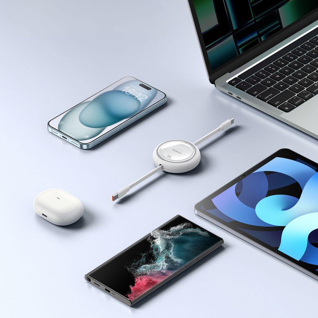 Baseus Free2Draw Mini USB-C til USB-C 100W udtrækkeligt kabel 1m – hvid