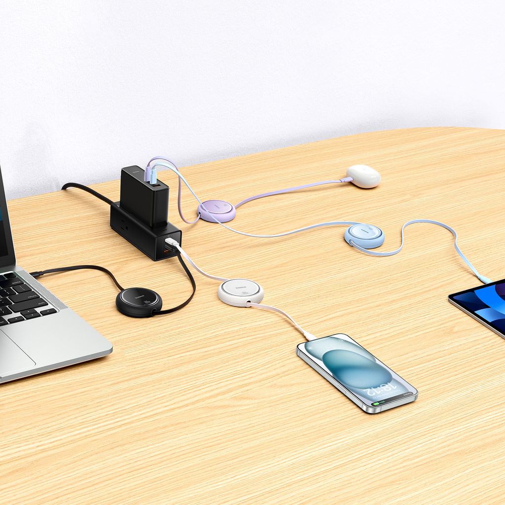 Baseus Free2Draw Mini USB-C til USB-C 100W udtrækkeligt kabel 1m – hvid