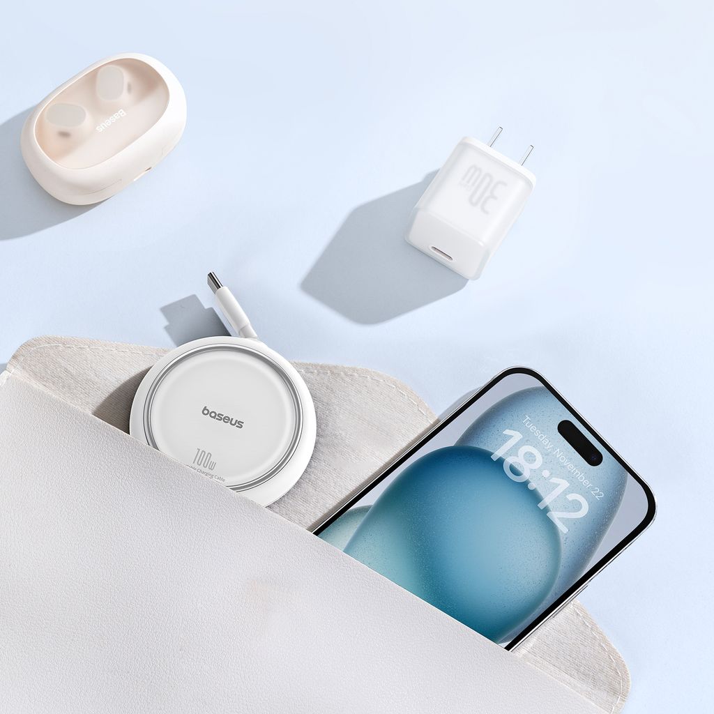 Baseus Free2Draw Mini USB-C til USB-C 100W udtrækkeligt kabel 1m – hvid