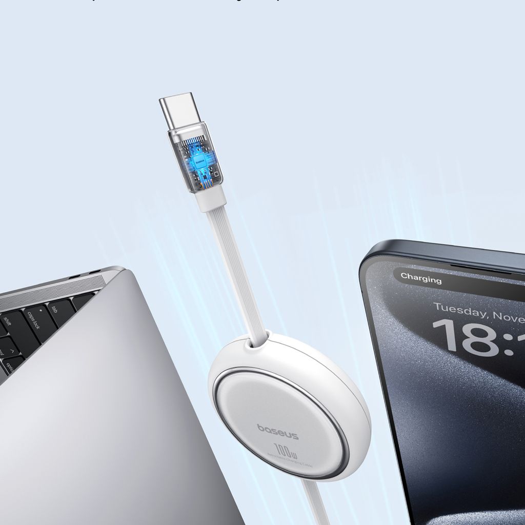 Baseus Free2Draw Mini USB-C til USB-C 100W udtrækkeligt kabel 1m – hvid