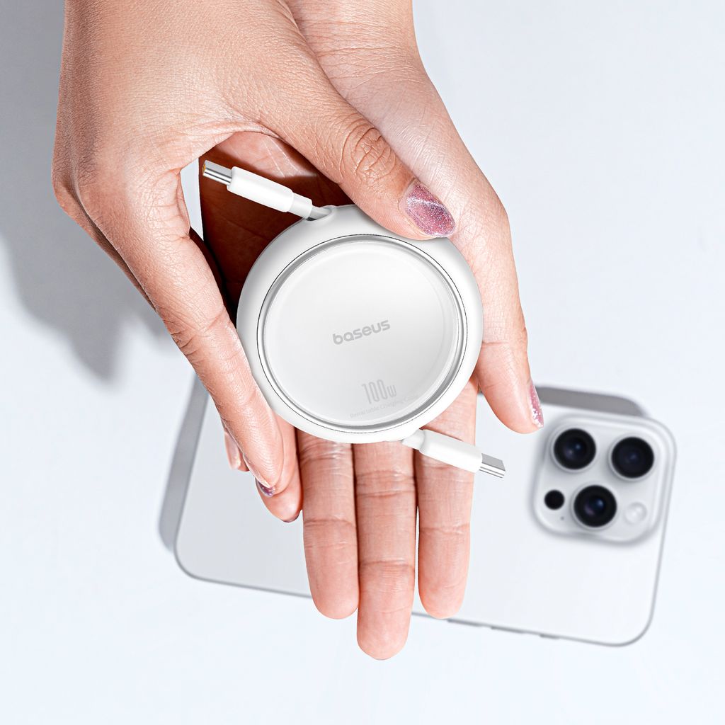 Baseus Free2Draw Mini USB-C til USB-C 100W udtrækkeligt kabel 1m – hvid