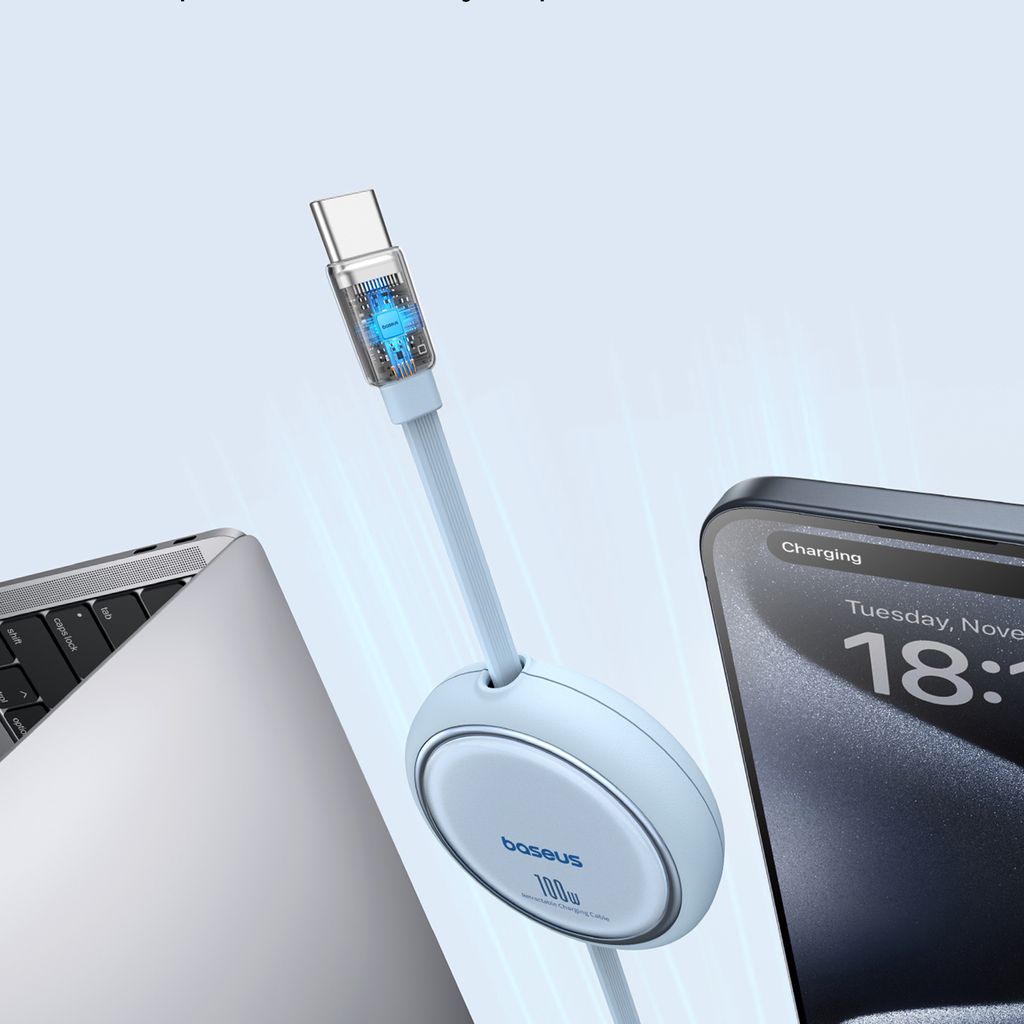 Baseus Free2Draw Mini retractable USB-C til USB-C kabel 100W 1m - blå