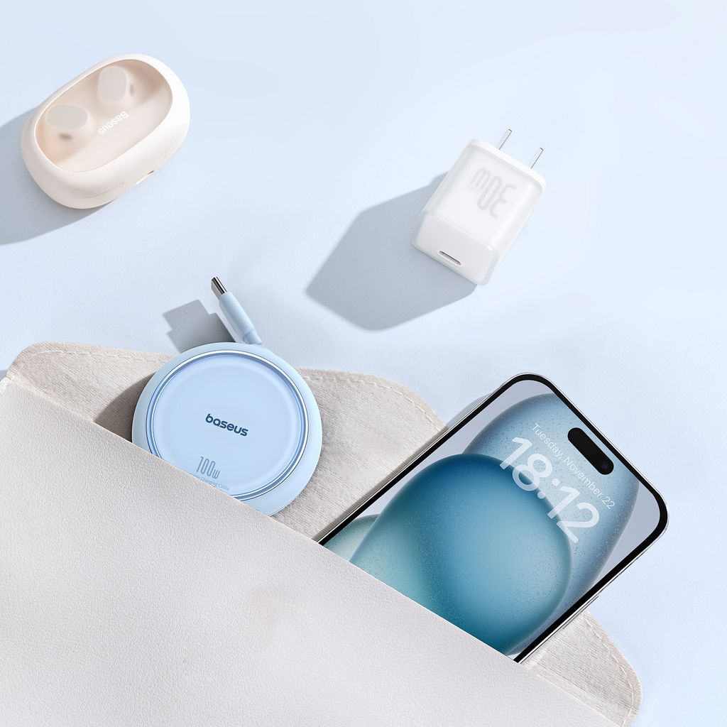 Baseus Free2Draw Mini retractable USB-C til USB-C kabel 100W 1m - blå