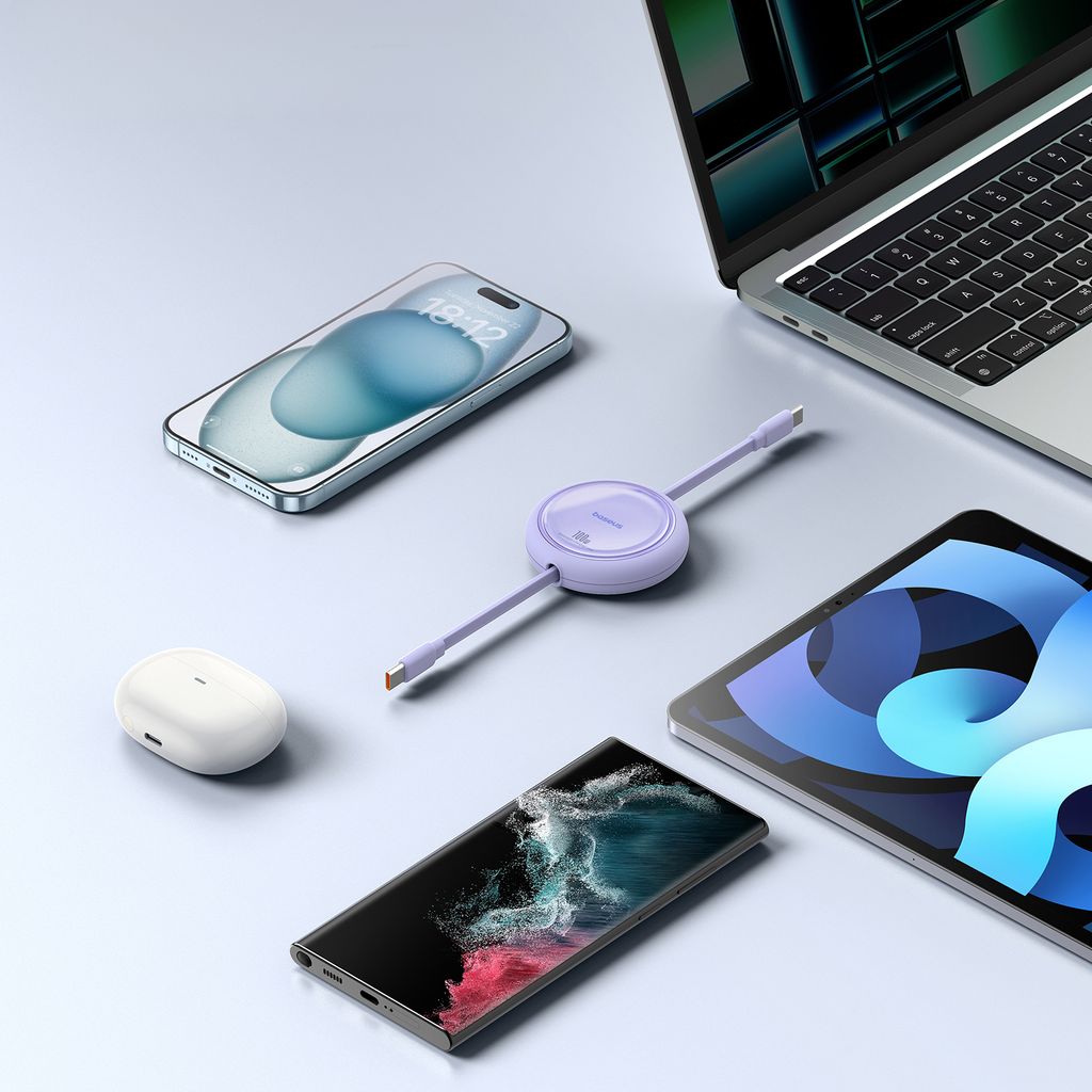 Baseus Free2Draw Mini USB-C til USB-C retrækkeligt kabel 100W 1m – lilla