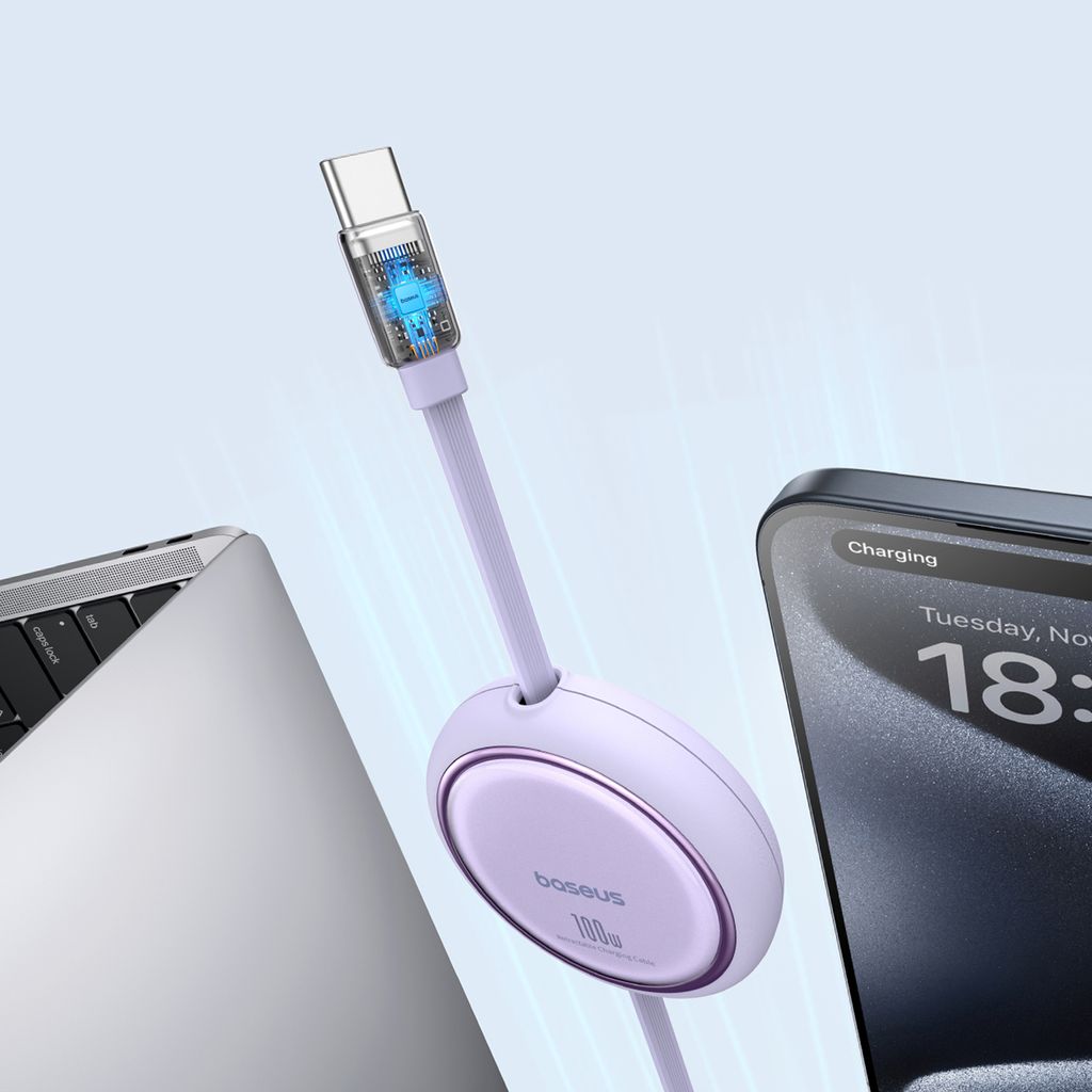 Baseus Free2Draw Mini USB-C til USB-C retrækkeligt kabel 100W 1m – lilla