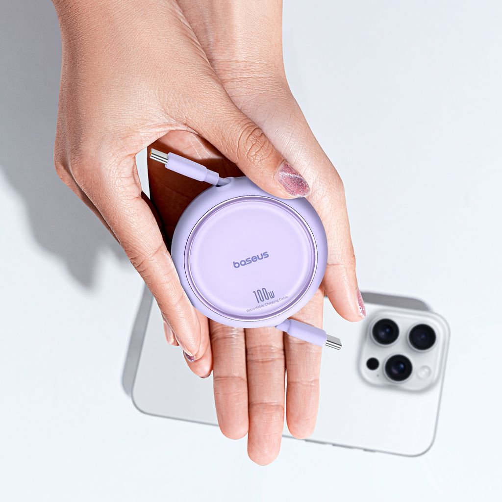 Baseus Free2Draw Mini USB-C til USB-C retrækkeligt kabel 100W 1m – lilla