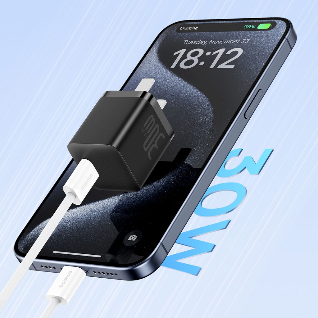 Baseus USB-C til USB-C kabel 30W, 1m - Hvid