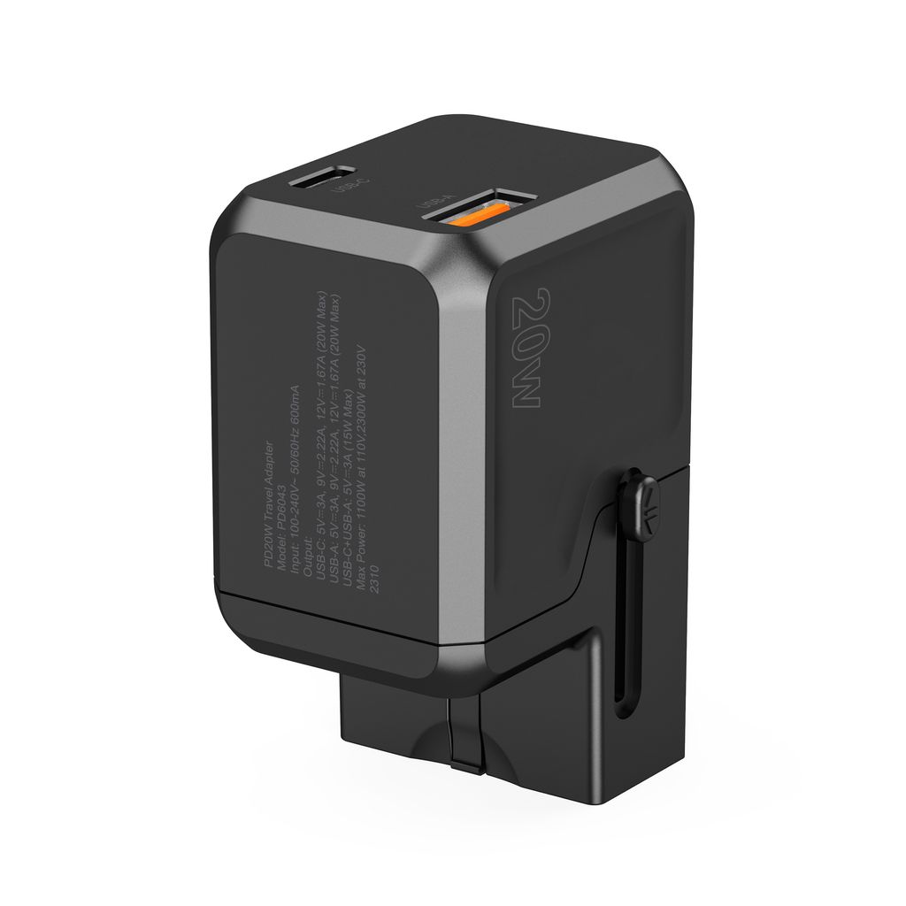 Choetech PD6038 reiselader 20W USB-C/USB-A universal – svart