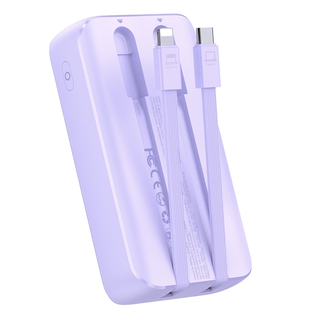 Joyroom JR-PBC07 20000mAh 30W mini powerbank med USB-C og Lightning kabler – lilla