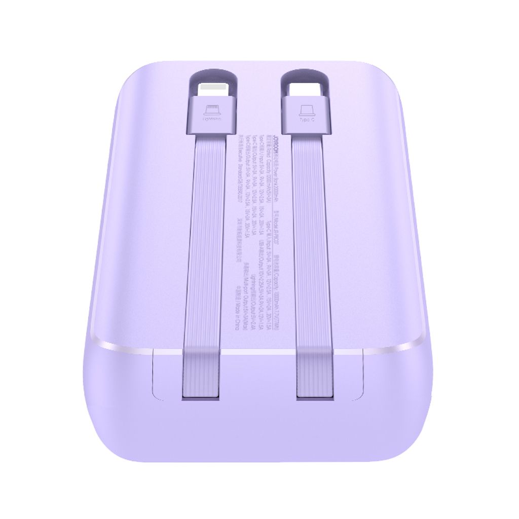 Joyroom JR-PBC07 20000mAh 30W mini powerbank med USB-C og Lightning kabler – lilla