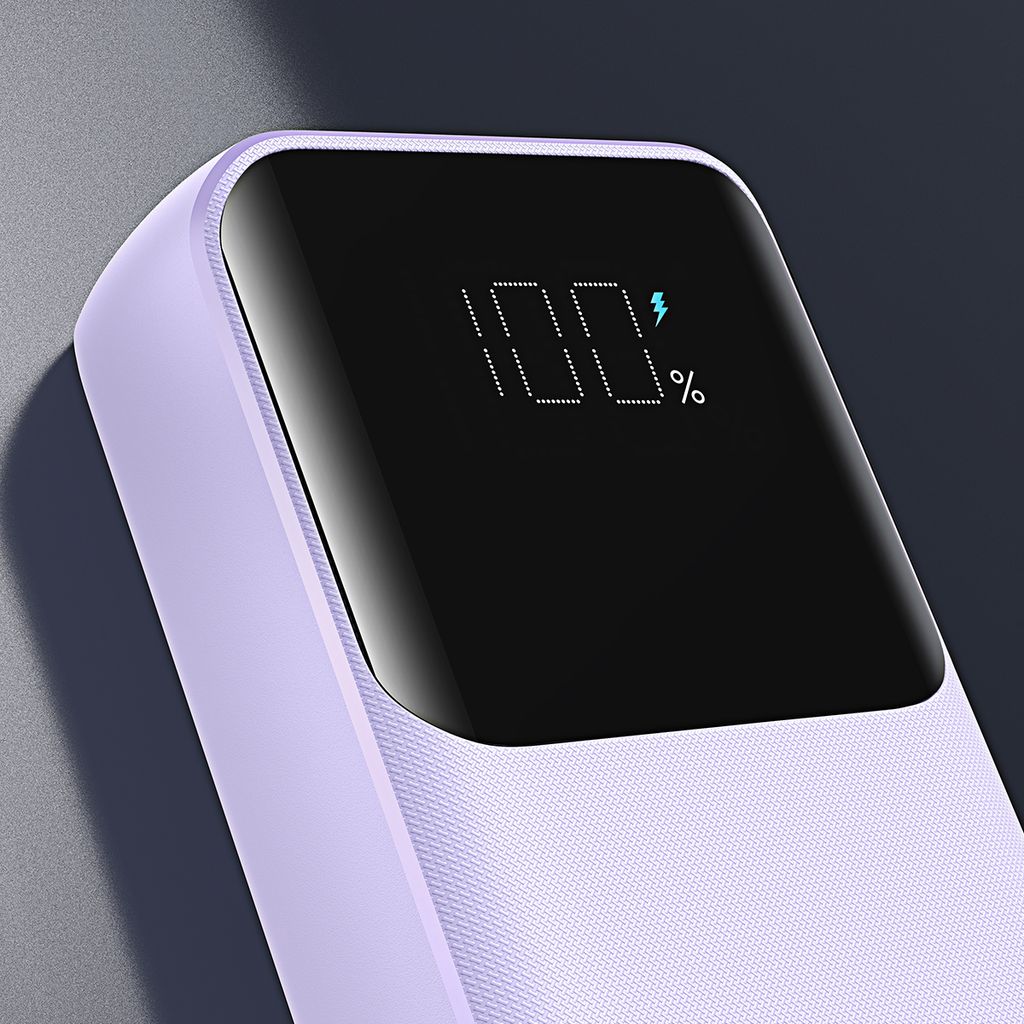 Joyroom JR-PBC07 20000mAh 30W mini powerbank med USB-C og Lightning kabler – lilla