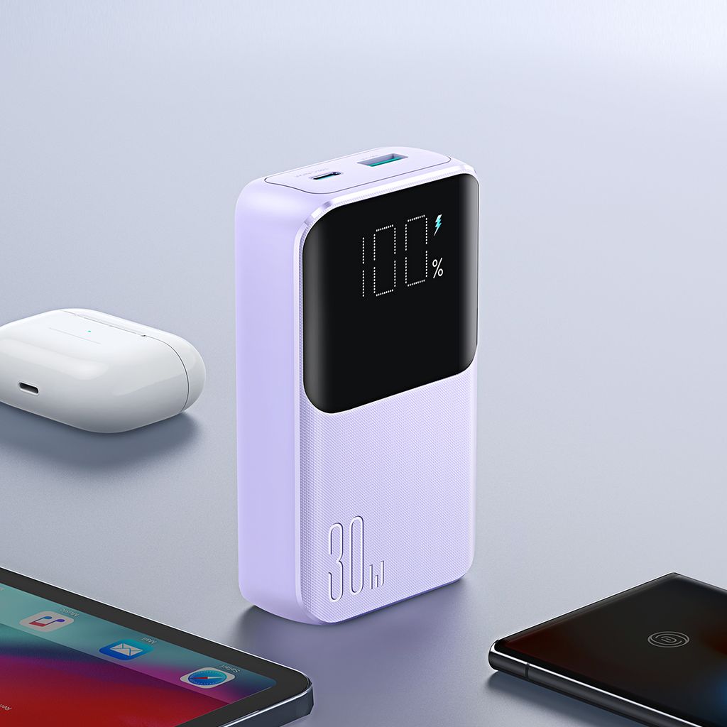Joyroom JR-PBC07 20000mAh 30W mini powerbank med USB-C og Lightning kabler – lilla