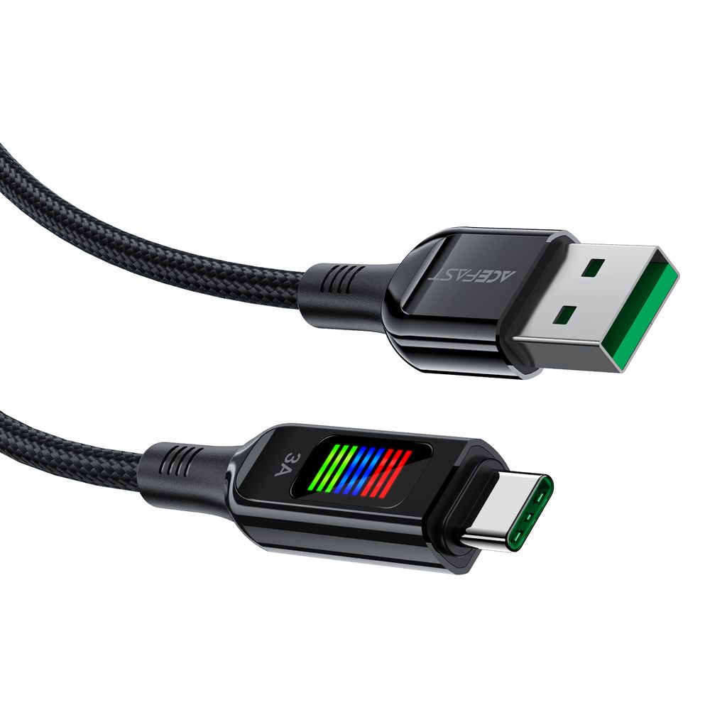 Acefast C7-04 USB-A til USB-C kabel 60W 1,2m med display – svart