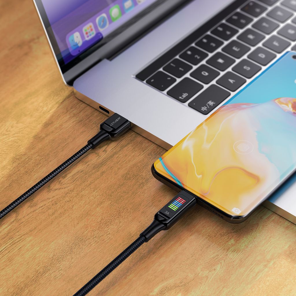 Acefast C7-04 USB-A til USB-C kabel 60W 1,2m med display – svart