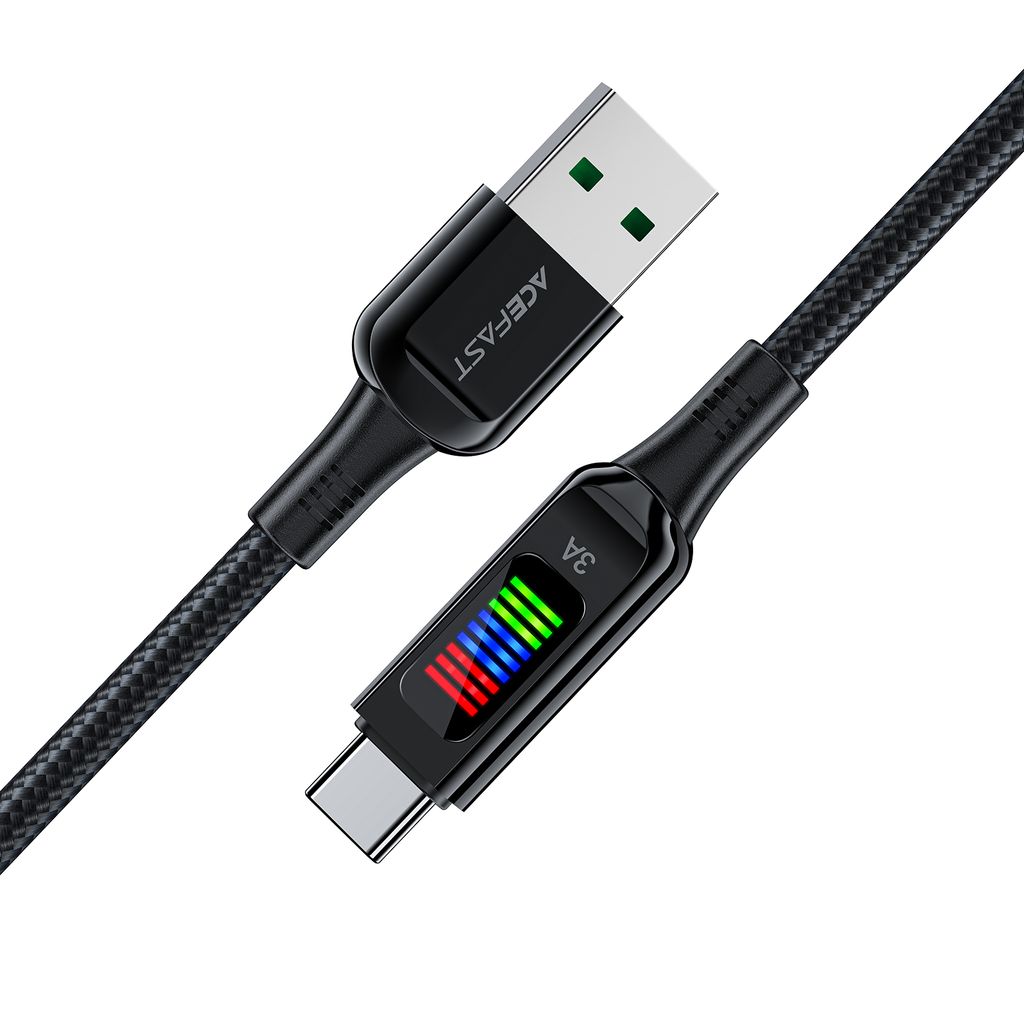 Acefast C7-04 USB-A til USB-C kabel 60W 1,2m med display – svart