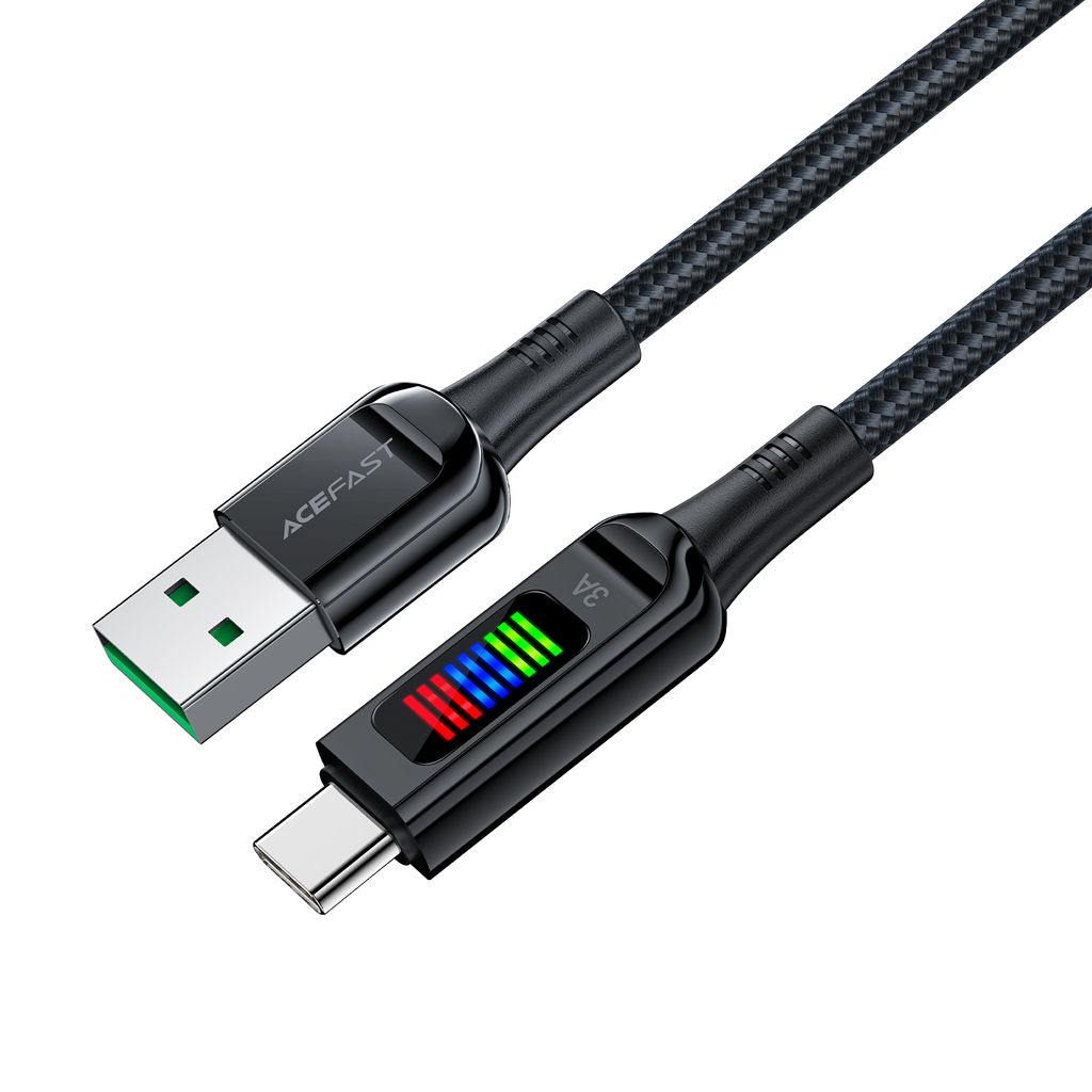 Acefast C7-04 USB-A til USB-C kabel 60W 1,2m med display – svart
