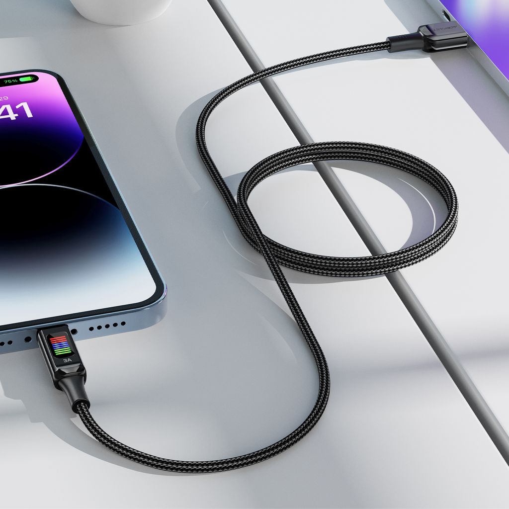 Acefast C7-04 USB-A til USB-C kabel 60W 1,2m med display – svart