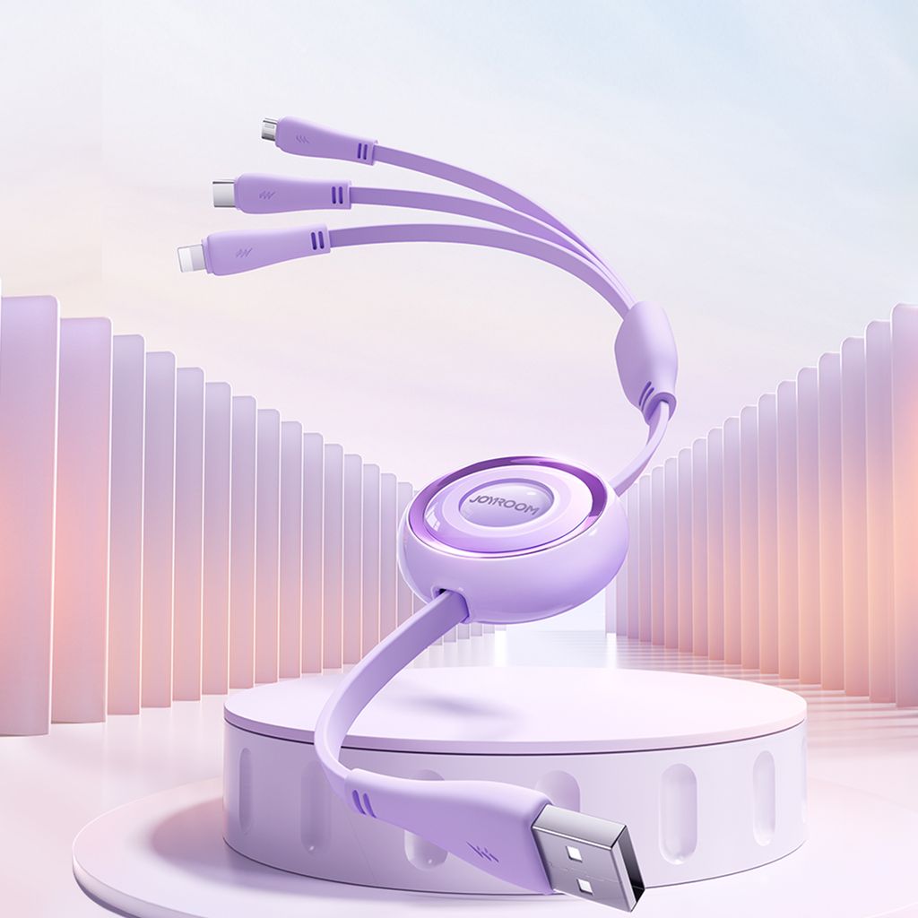 Joyroom Colorful Series S-A40 uttrekkbar 3-i-1 USB-kabel 1m lilla