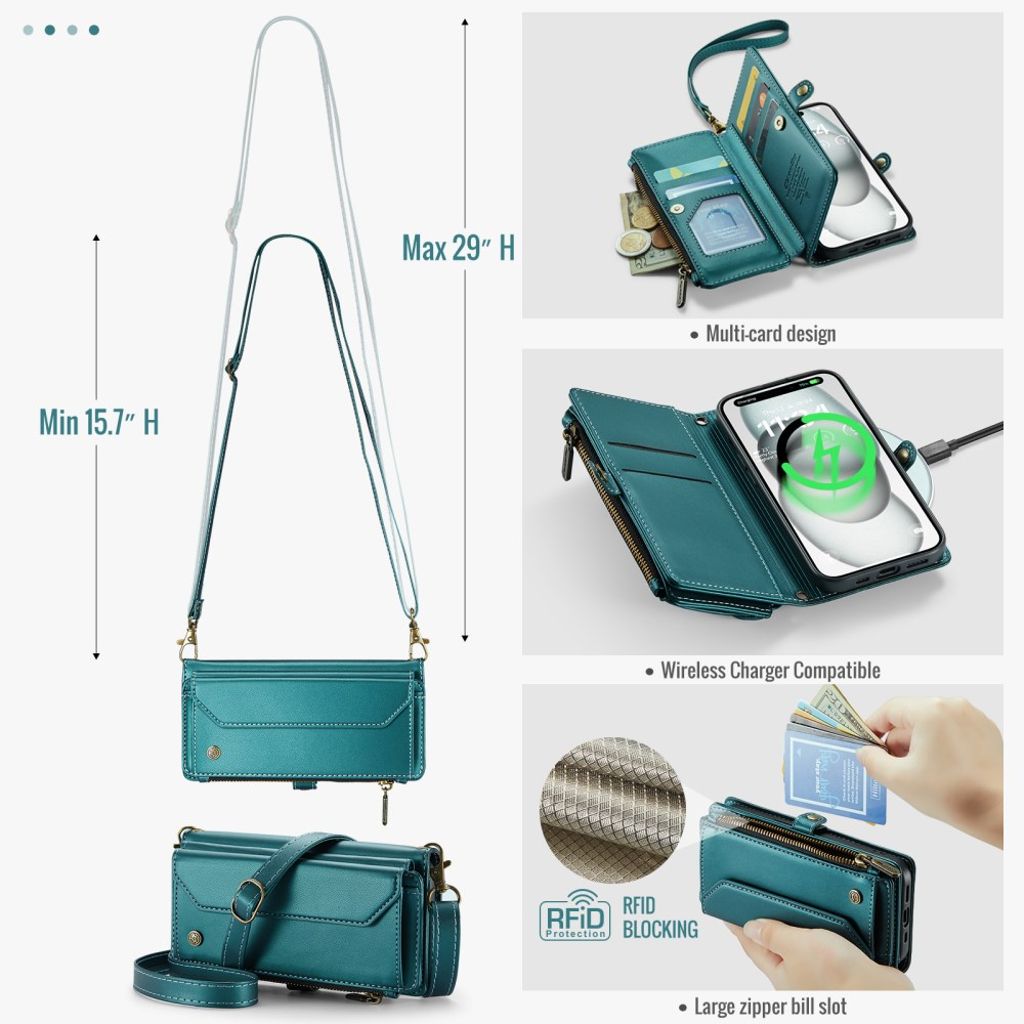 CASEME iPhone 15 Wallet Cover RFID Blocking Card Holder Stand - Green
