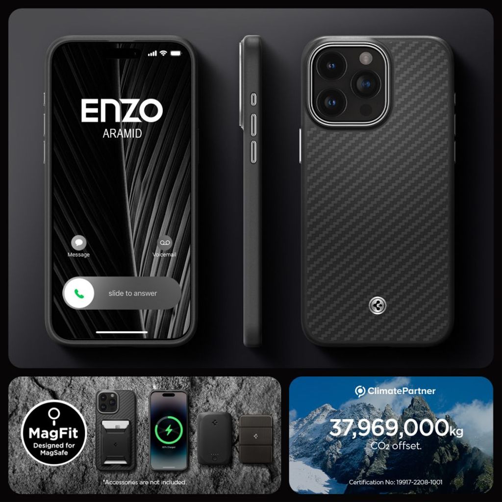 Spigen Enzo Aramid MagSafe Deksel til iPhone 15 Pro Max - Matte Black