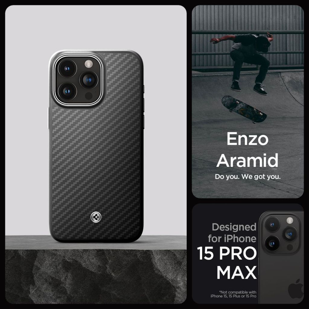 Spigen Enzo Aramid MagSafe Deksel til iPhone 15 Pro Max - Matte Black