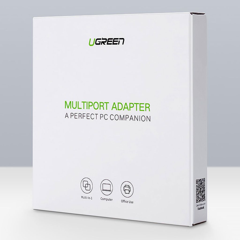 Ugreen 20264 RJ45 / USB-A nettverksadapter og USB HUB – 3 porter, svart