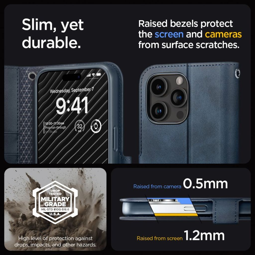 Spigen Wallet S Pro Etui til iPhone 15 Pro - Marineblå