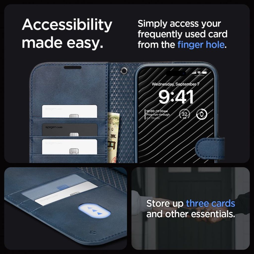 Spigen Wallet S Pro Etui til iPhone 15 Pro - Marineblå