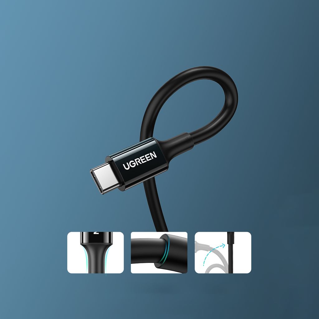 Ugreen US300 USB-C / USB-C kabel 480Mb/s 5A 1m - sort
