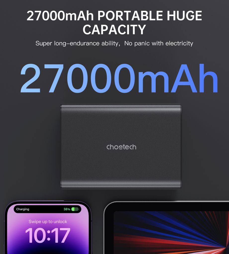 Choetech B635BK USB-A / USB-C powerbank 22.5W 27000mAh - svart