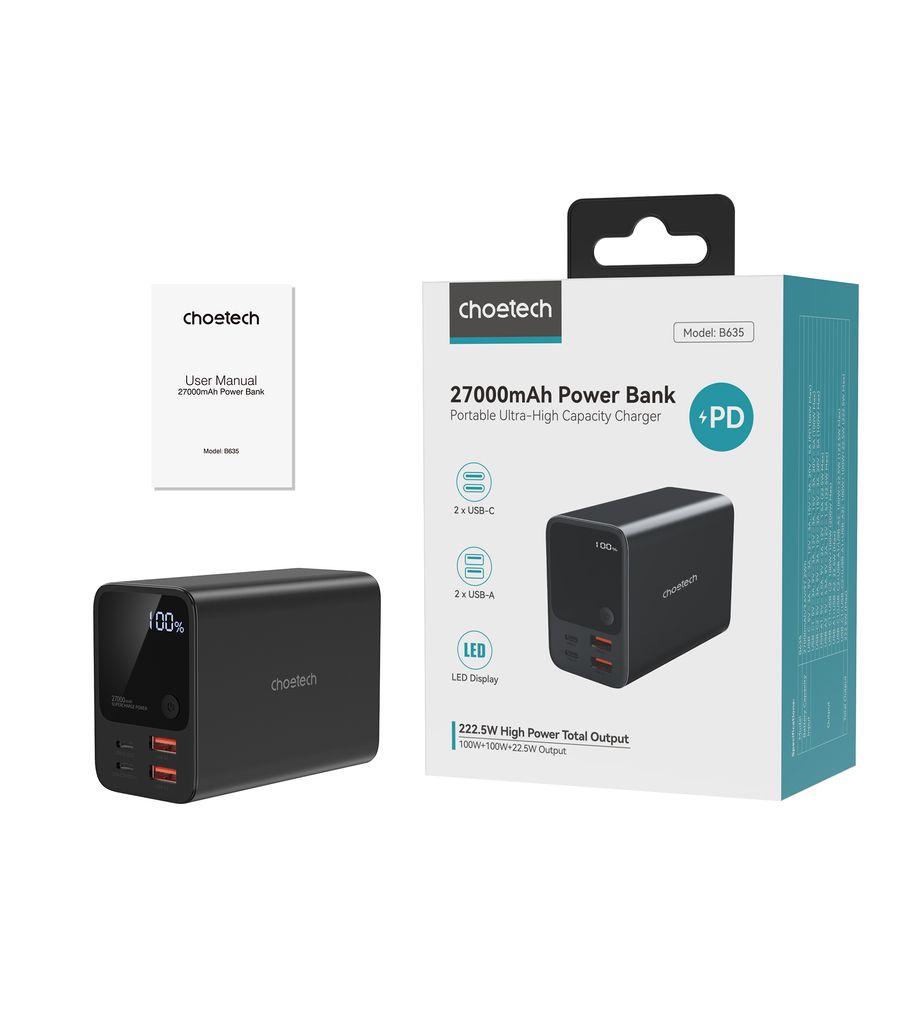 Choetech B635BK USB-A / USB-C powerbank 22.5W 27000mAh - svart